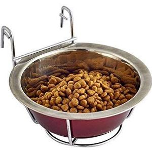 HaiMa Roestvrij Staal Hangende Pet Bowl Voedsel Water Feeder Met Hanger Voor Honden Katten Konijnen Konijn In Krat - L