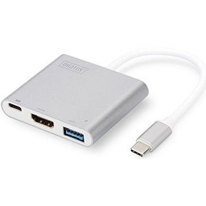 DIGITUS USB type C multiadapter 4K HDMI, 1x USB type C laadpoort, 1x USB 3.0, compatibel met MacBook, chipset VL100/PS176/VL210