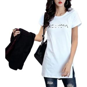 Dvbfufv Vrouwen Katoen Korte Mouw Lange T-shirt Vrouwelijke Zomer Casual O-hals Shirt Tops, Wit, S