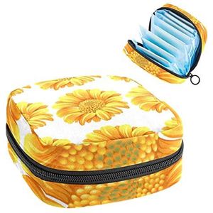 Bloem Geel,Periode Pouch Draagbaar,Tampon Opbergtas,Tampon Houder voor Portemonnee Vrouwelijke Product Organizer, Meerkleurig, 4.7x6.6x6.6 in/12x17x17 cm