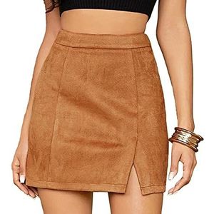 Minirok voor Dames, Rok van Imitatiesuède met Rits, Slanke Dikke Dunne Stretch A-lijn (XL)