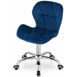 NMK HOME Draaistoel met Wielen - In Hoogte Verstelbare Gestoffeerde Stoel - Home Office Fluweel Stoel met Geometrische Bekleding en Verchroomde Voet