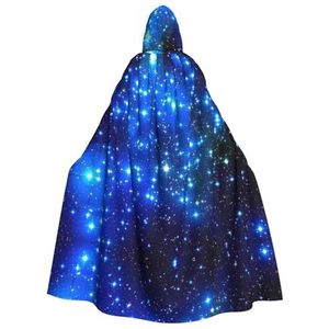 OdDdot heksenmantel, blauwe glanzende sterren print mantel met capuchon voor vrouwen, volwassen Halloween kostuums cape, heks cosplay cape