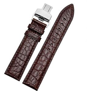 leer vervangingsbanden, horloges Polsband for dames en heren, krokodillenleer for elk merk polsbandje 16 17 18 19 mm banden met vouwsluiting (kleur: bruin goud, maat: 19 mm) (Size : Brown Silver)