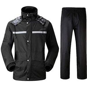 Regenjas，Waterdicht Jasje，Motorfiets Regenkleding Motorrijden Waterdicht Regenpak for Mannen Vrouwen, Lange Mouwen Regenkleding met Capuchon, Fietsregenjas met Reflecterende Strip(Black,4XL)