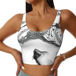 Zwart-wit Marmeren Print Comfortabele Vrouwen Sport Vest Yoga Workout Vest Voor Vrouwen Lichtgewicht Zomer, Zwart, S