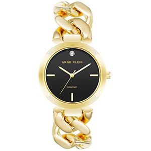 Anne Klein Vrouwen echte diamanten wijzerplaat ketting armband horloge, goud/zwart, Goud/zwart