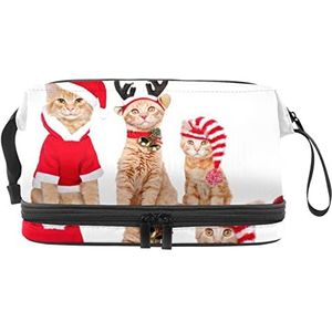 Grote capaciteit reizen cosmetische tas,Santa Antler Kittens rode bal,Make-up tas,Waterdichte make-up tas organisator, Meerkleurig, 27x15x14 cm/10.6x5.9x5.5 in