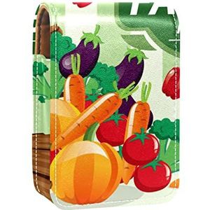 Boeren Markt Plantaardige Producten Lipgloss Houder Lipstick Case Draagbare Mini Lipstick Opbergdoos Reizen Lipstick Organizer Case met Spiegel voor Vrouwen, Meerkleurig, 9.5x2x7 cm/3.7x0.8x2.7 in