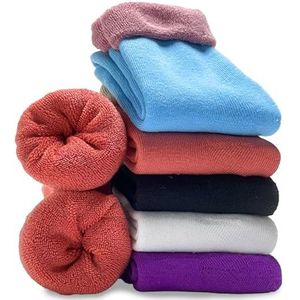 VoJoPi 5 paar thermosokken voor dames, knuffelsokken, warme dikke wol, wintersokken, gezellig en ademend, kleurrijke huissokken, gebreide sokken, geschenksokken voor dames, blauw/roze/groen/beige,