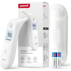 yuwell Oorthermometer voor kinderen en volwassenen, digitale infraroodthermometer, ideaal voor thuisgebruik, onmiddellijke nauwkeurige weergave en koortsalarm met opbergtas