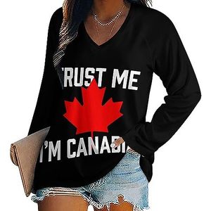 Trust Me I'm Canadian - Esdoornblad dames casual T-shirts met lange mouwen V-hals bedrukte grafische blouses Tee Tops 2XL