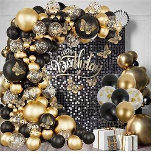 136 stuks zwarte en gouden ballonnen boog slinger decoraties kit, herbruikbare latex ballonnen geassorteerd voor verjaardagsfeestje bruiloft decor