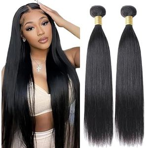 Lakaisa Straight Human Hair Bundles Sew in Hair Natural Black Real Hair Extensions 2 Bundles Unprocessed Virgin Human Hair Minimal Smell Low Shedding for Women 30 30 Inch