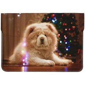 Chow Chow Wit Pluizige Honden Huisdieren Honden Kerstmis, Lederen Laptop Sleeve Laptop Case Sleeve Tablet Aktetas