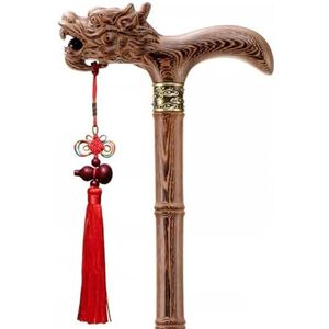 wandelstok， Drakenkop bamboe wandelstok, handgesneden wengé houten for ouderen, lichtgewicht/cadeau(90Cm(Use Height 171 175Cm))