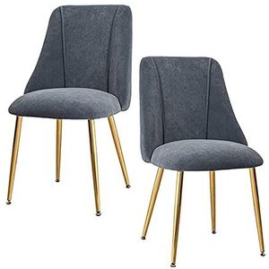 GEIRONV Flanel Dining Chairs Set van 2, 50 × 56 × 85 cm Goud Metalen benen Kantoorstoel Woonkamer Slaapkamer Apartment Lounge Chair Eetstoelen (Color : Gris)