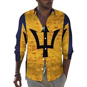 Vintage Barbados vlag heren revers lange mouw overhemd button down print blouse zomer zak T-shirts tops S