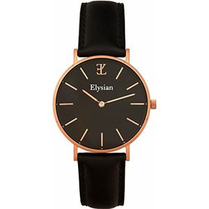 Elysian Rose Gouden Dames Horloge met Zwart Lederen Horlogeband 36mm