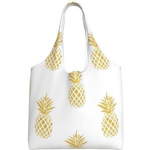 XIAOYANS Gouden Ananas Achtergrond Extra Grote Capaciteit Schouder Canvas Tas Voor Winkelen Reizen Dagelijks Gebruik, Zwart, Eén maat