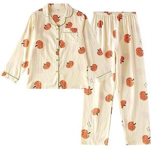 Pyjama-set voor dames, Lente/Zomer 2023 Nieuwe Vrouwen Gaas Dunne Lange Mouw Broek Tweedelige Vest Homewear Set Nachtkleding Pijama (Color : Pumpkin Long Sleeve, Size : L)