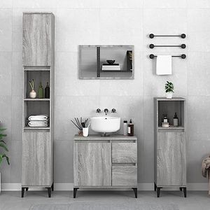 AUUIJKJF Meubels Sets 3 Stuk Badkamer Kabinet Set Grijs Sonoma Engineered Houten Meubels