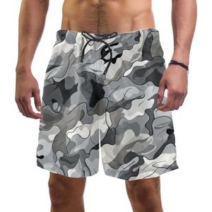 Heren Board Shorts, Klassieke Grijze Camouflage Print Sneldrogende Badmode Strand Vakantie Party Bermuda Zwemmen Grote Broek, Klassieke Grijze Camouflage Print, S
