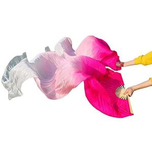 AYKANING Lange dansfan, zijden buikdans-fan zijden sluiers dansfans paar buikdansfans (kleur: bruin, maat: 180 x 90 cm echte zijde)