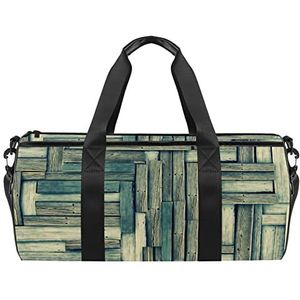 Marineblauw patroon haai reizen duffle tas sport bagage met rugzak draagtas gymtas voor mannen en vrouwen, Vintage Hout Patroon, 45 x 23 x 23 cm / 17.7 x 9 x 9 inch