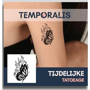 Vlinder tattoo – Temporalis® | Tijdelijke tatoeages voor vrouwen & mannen – Nep tattoo vegan & waterbestendig – EU-cosmetica – Blijft 1-2 weken [ Tatoeage Vlinder in Vlammen ]