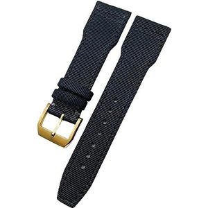 INSTR Geweven Nylon Horlogebandje Horlogebanden Fit Voor IWC Pilot Mark Portugieser Portofino Armband Met Vouw Gesp 20mm 21mm 22mm (Color : Black black gold 1, Size : 21mm)