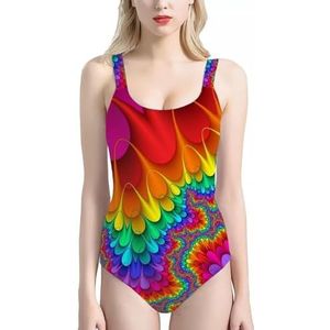 Belidome Buikcontrole Badpak Badmode voor Vrouwen Dames Meisjes, Regenboog Water Drop, XXL