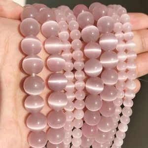 Natuursteen Roze Witte Maansteen Cat Eye Kralen Voor Sieraden Maken Gladde Losse Spacer Kralen Opaal Diy Charm Armbanden Ketting-Licht Roze-10mm 36pcs kralen