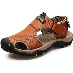 Mannen Enuine lederen sandalen, outdoor gesloten teen strandschoenen antislip sneakers ademende casual sportvisschoenen (Color : Reddish brown, Size : 39 EU)