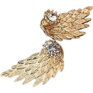 Creatieve oorbellen, oorbellen dames mode engel vleugel strass ingelegd oor jas oorbellen sieraden cadeau (kleurnaam: goud) (zwart b) (Color : Golden)