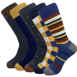 YIJIANUO 5 paar heren jurk sokken plus grote maat ombed katoen crew sokken, zwarte koele Argyle ademende casual sokken voor mannen, 104-103-2, US(8-13.5)EUR(41-48)