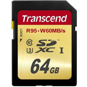 Transcend SDXC UHS-I U3 64GB geheugenkaart (95 MB/s lezen, 60MB/s schrijven)
