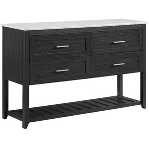 Walker Edison Luna Modern Top Buffet met 4 lades en onderste plank, 137 cm, grafiet/faux wit marmer