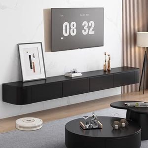 Ribanedy Moderne Zwevende TV-Eenheid | Wandgemonteerde Entertainment Media Console | Grote Opbergtv-kast, Geschikt voor Woonkamer en Kantoor (Zwart, 220cm)