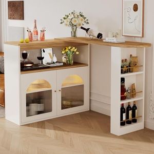 Moderne uittrekbare bartafel, uittrekbare eettafel met opbergruimte, statafel, bistrotafel, draaibaar, voor eetkamer, met 1 m lange ledlichtstrip (instelbare lichtkleur), 138-193 x 39 x 105 cm (wit)