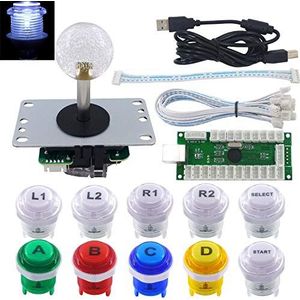 SJ@JX Arcade Game Controller Stick DIY Kit 10x Microswitch Buttons with Logo LED 8 Way Joystick USB Encoder for PC MAME Raspberry Pi