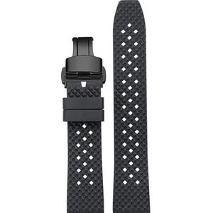 Quick Release Fluoro Rubber Horlogeband Waterdicht Heren for Seiko for Breitling for IWC Zwart Quick Release Horlogeband Stomatal Band (Color : Black Black Folding, Size : 20mm)