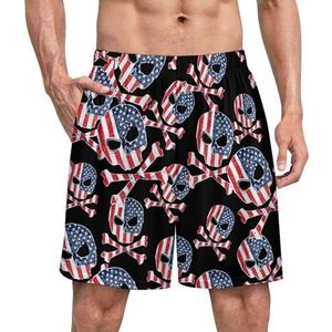 Amerika Skull Flag Grappige Pyjama Shorts voor Mannen Pyjama Bottoms Heren Nachtkleding Met Zakken Zacht