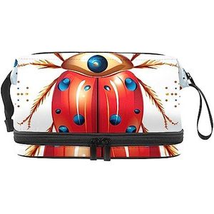 Dubbele Laag Cosmetische Tas Kleine Lieveheersbeestje Draagbare Make-up Tas Reizen Organizer Pouch voor Vrouwen Meisjes Toiletartikelen Tassen, Multi 3, 27x15x14 cm/10.6x5.9x5.5 in, Make-up zakje