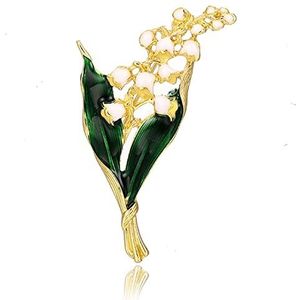 Vintage Stijl Goud Bloemen Blad Groen Broche Legering Mode Emaille Lily Valley Kleur Goud Persoonlijkheid Broche Sieraden voor Vrouwen 1 stuk, Eén maat, Agaat