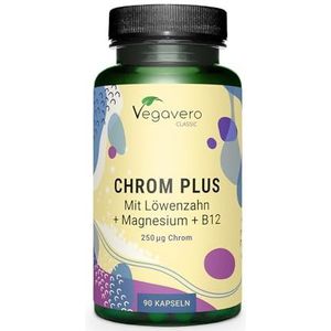 Vegavero Chroom tabletten | 250 μg Chroompicolinaat | Met magnesium, B12, paardenbloem | Voor bloedsuikerspiegels*