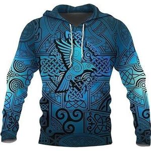 Odin - Nederland | Noorse Mythologie Viking Raven Nordic Thor T-Shirt Heren Viking Totem 3D Print Lange Mouw Hoodies Pullover Sweatshirt (Color : Color, Size : XXL)