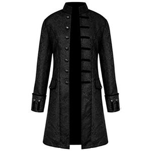 Diudiul gotische middeleeuwse slipjas Halloween kostuums voor mannen, steampunk vintage Victoriaanse japon stand kraag jas (Black A,2XL)