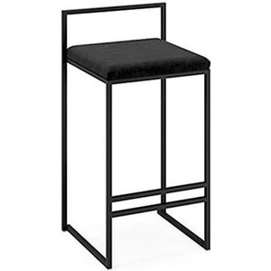 Barkrukken Barkrukken Van Zwart Metaal Met Volledige Rugleuning Flanellen Kussenzitting Met Voetensteun Achterkant Pub-keukenkruk Barstoel Bistrokruk (Color : Black, Size : 75cm Sitting Height)