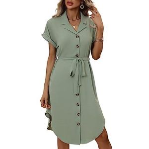 jurken voor dames Overhemdjurk met dolmanmouwen en gebogen zoom (Color : Mint Green, Size : M)